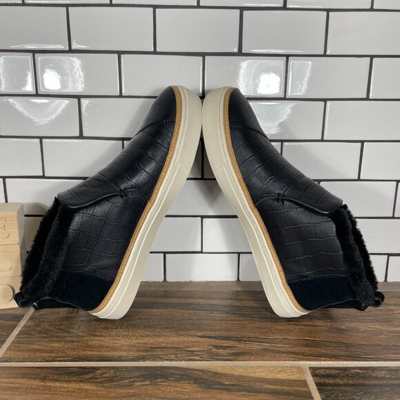 Toms Paxton Womens Size 8.5 Shoes Black Croc Embossed Leather Faux Fur Sneaker - Picture 5 of 13